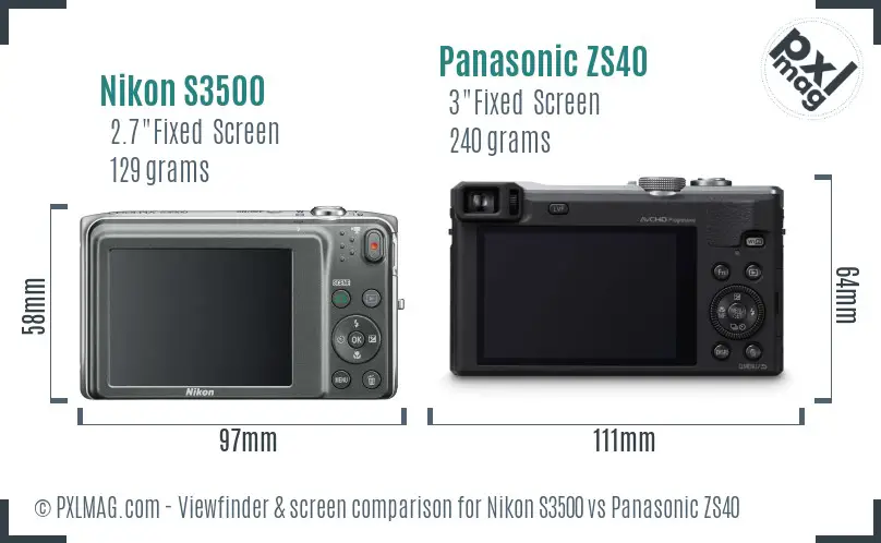 Nikon S3500 vs Panasonic ZS40 Screen and Viewfinder comparison