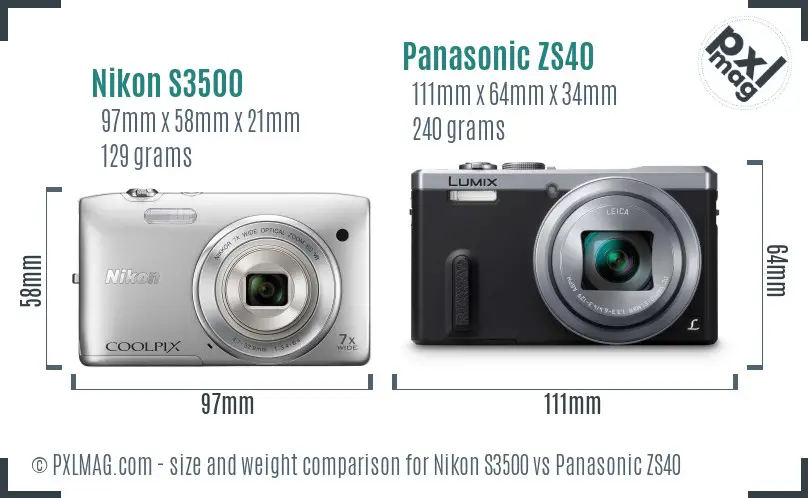 Nikon S3500 vs Panasonic ZS40 size comparison