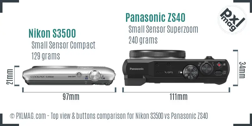 Nikon S3500 vs Panasonic ZS40 top view buttons comparison