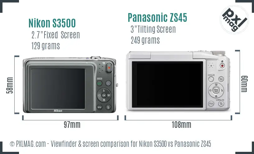 Nikon S3500 vs Panasonic ZS45 Screen and Viewfinder comparison