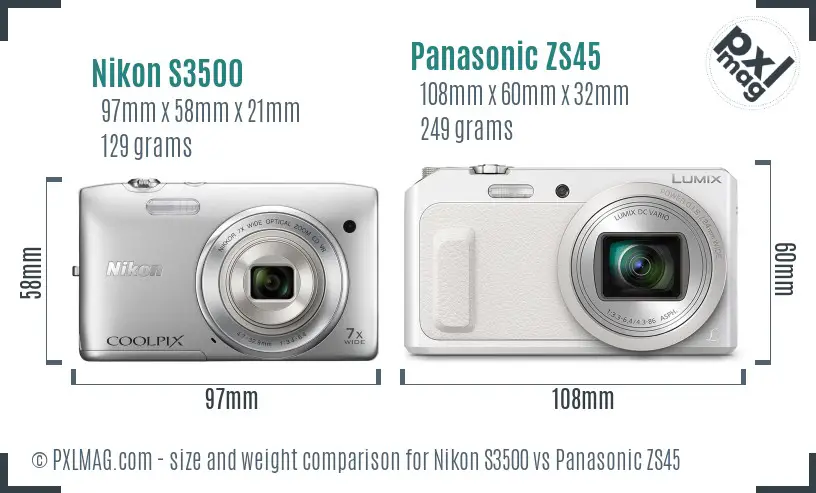 Nikon S3500 vs Panasonic ZS45 size comparison