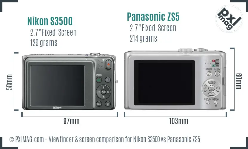 Nikon S3500 vs Panasonic ZS5 Screen and Viewfinder comparison