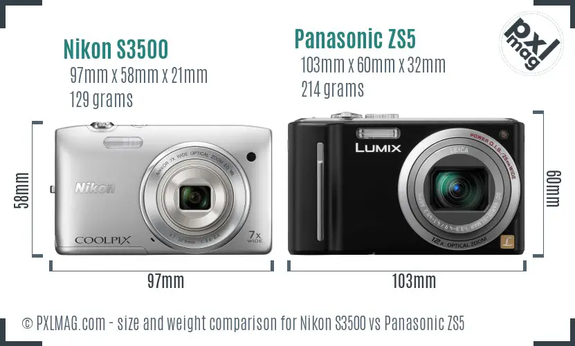 Nikon S3500 vs Panasonic ZS5 size comparison