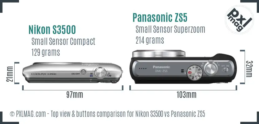 Nikon S3500 vs Panasonic ZS5 top view buttons comparison