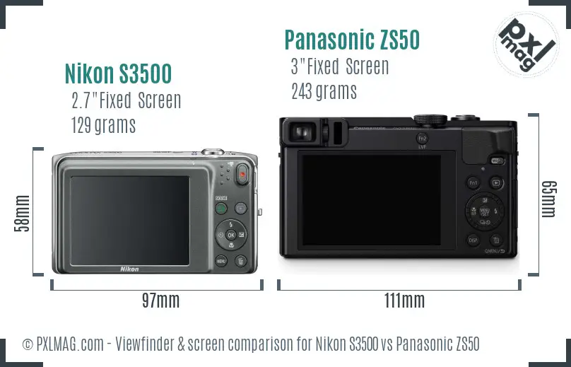 Nikon S3500 vs Panasonic ZS50 Screen and Viewfinder comparison Nikon S3500 vs Panasonic ZS50 Screen and Viewfinder comparison