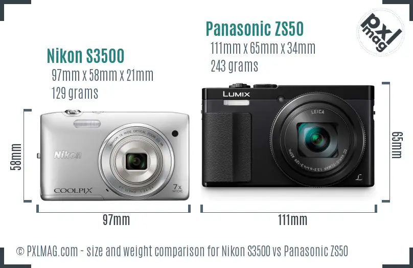 Nikon S3500 vs Panasonic ZS50 size comparison Nikon S3500 vs Panasonic ZS50 size comparison