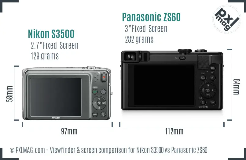 Nikon S3500 vs Panasonic ZS60 Screen and Viewfinder comparison