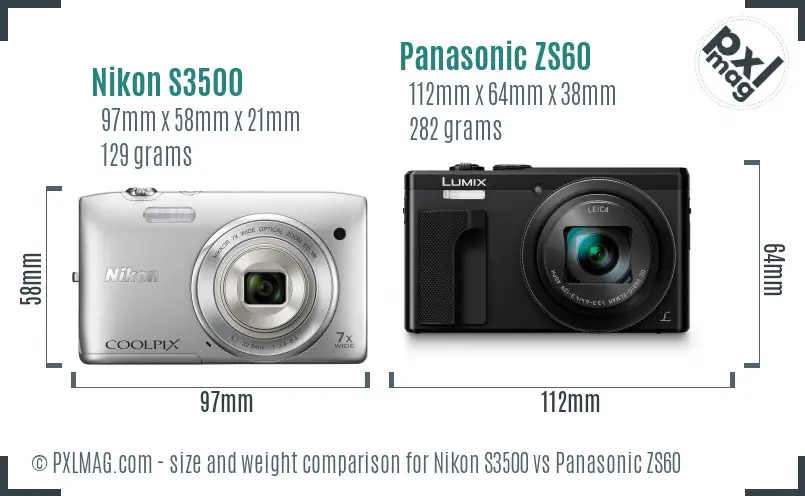 Nikon S3500 vs Panasonic ZS60 size comparison