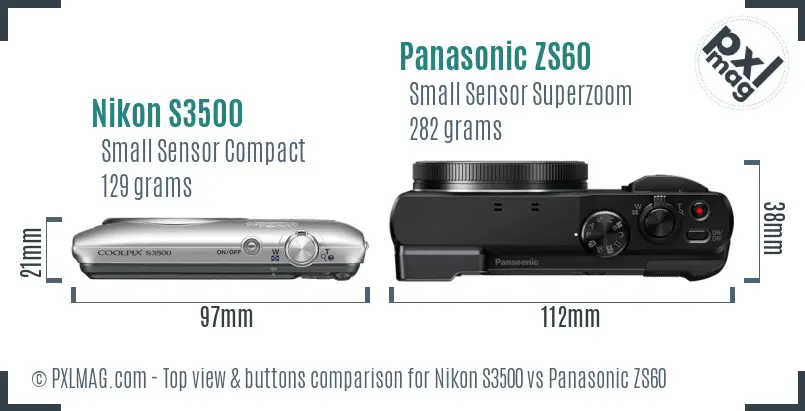 Nikon S3500 vs Panasonic ZS60 top view buttons comparison