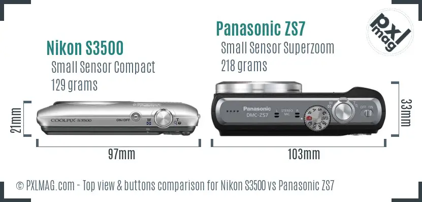 Nikon S3500 vs Panasonic ZS7 top view buttons comparison Nikon S3500 vs Panasonic ZS7 top view buttons comparison