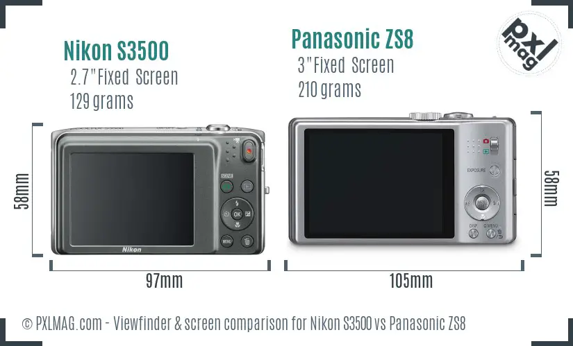 Nikon S3500 vs Panasonic ZS8 Screen and Viewfinder comparison