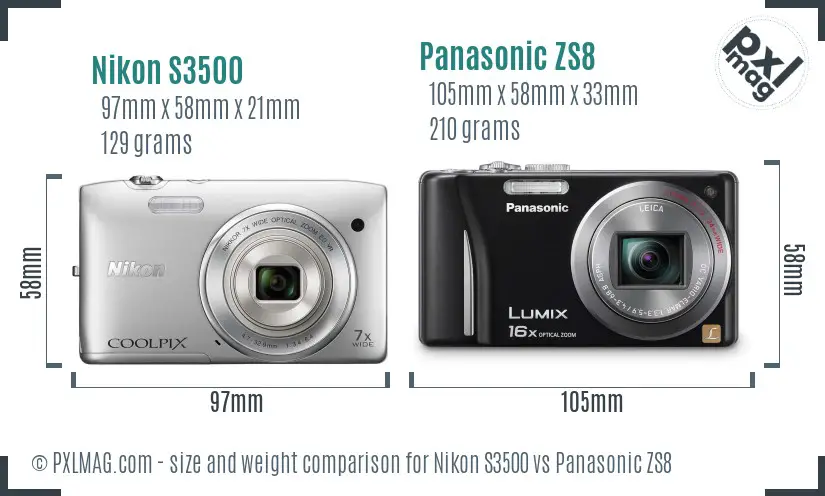 Nikon S3500 vs Panasonic ZS8 size comparison