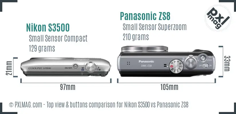 Nikon S3500 vs Panasonic ZS8 top view buttons comparison