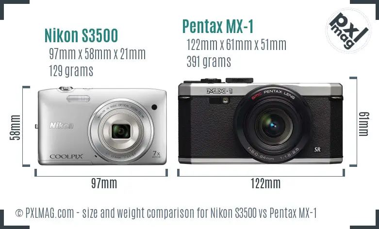 Nikon S3500 vs Pentax MX-1 size comparison