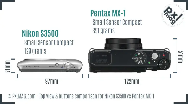 Nikon S3500 vs Pentax MX-1 top view buttons comparison