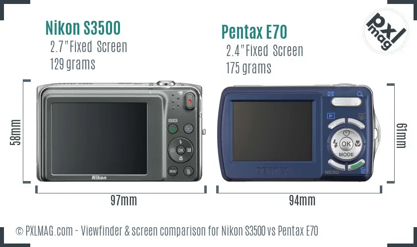 Nikon S3500 vs Pentax E70 Screen and Viewfinder comparison