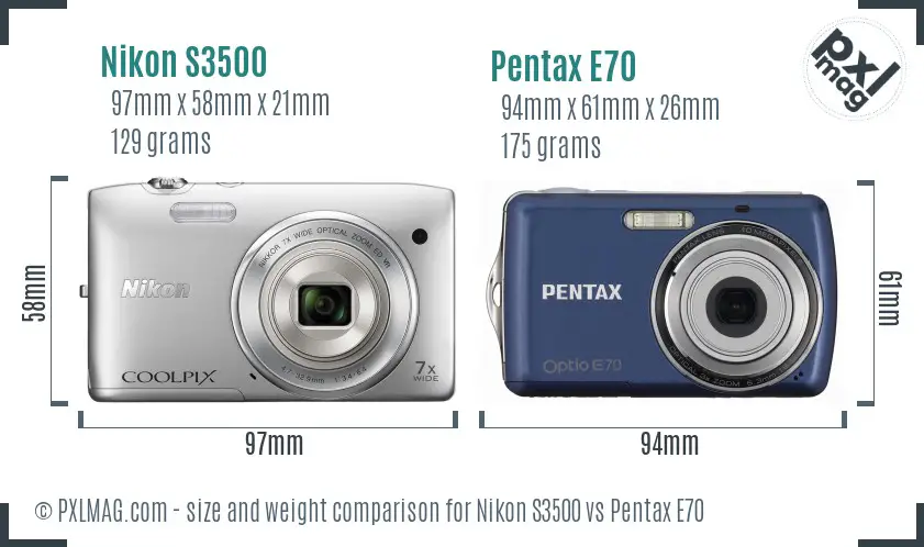 Nikon S3500 vs Pentax E70 size comparison
