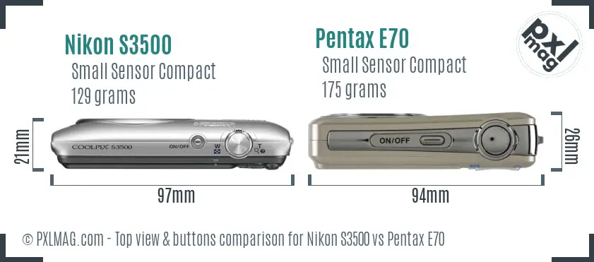 Nikon S3500 vs Pentax E70 top view buttons comparison