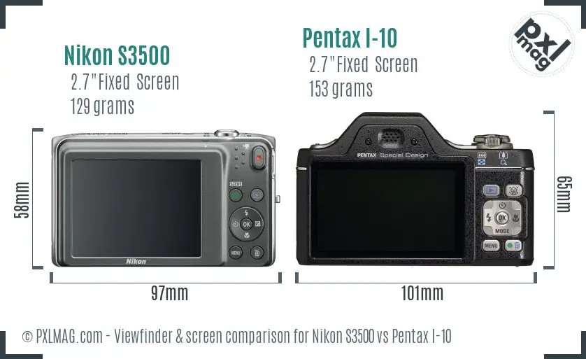 Nikon S3500 vs Pentax I-10 Screen and Viewfinder comparison