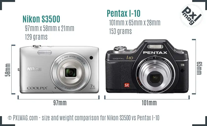 Nikon S3500 vs Pentax I-10 size comparison