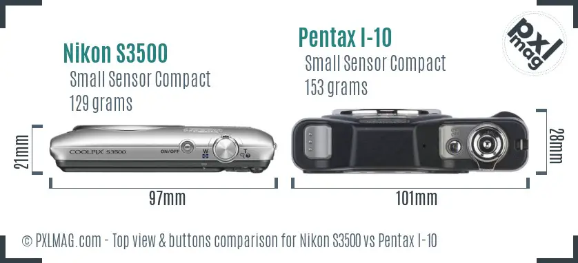 Nikon S3500 vs Pentax I-10 top view buttons comparison