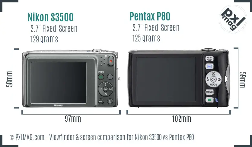 Nikon S3500 vs Pentax P80 Screen and Viewfinder comparison