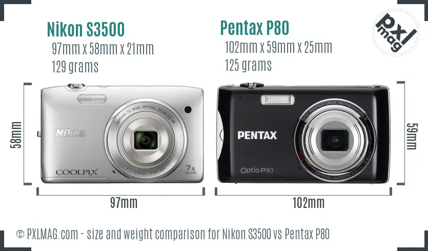 Nikon S3500 vs Pentax P80 size comparison