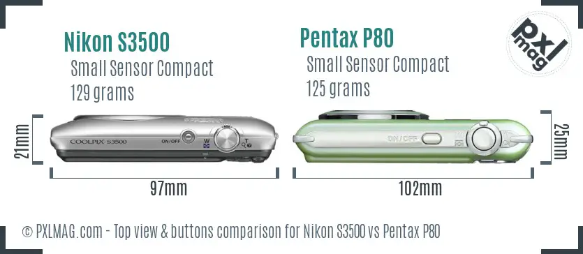 Nikon S3500 vs Pentax P80 top view buttons comparison