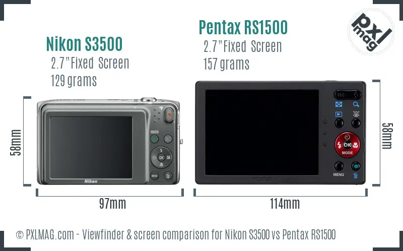 Nikon S3500 vs Pentax RS1500 Screen and Viewfinder comparison