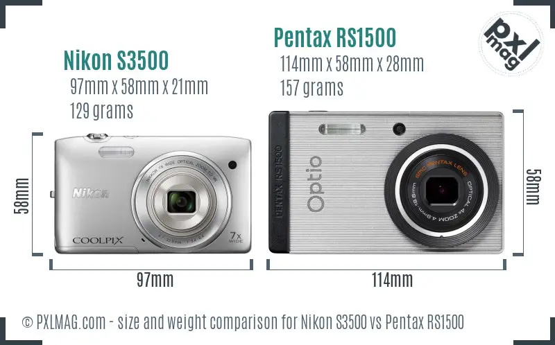 Nikon S3500 vs Pentax RS1500 size comparison