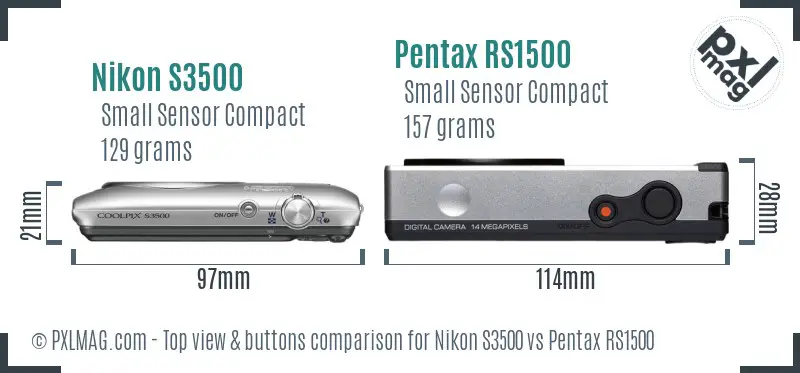 Nikon S3500 vs Pentax RS1500 top view buttons comparison