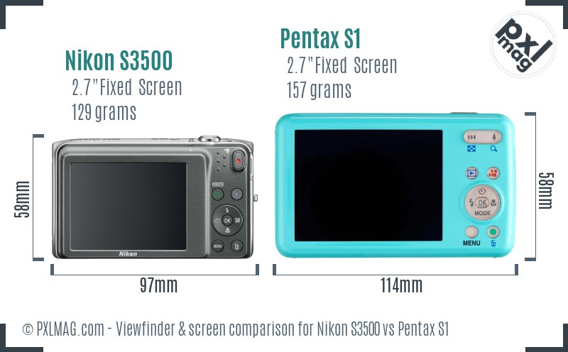 Nikon S3500 vs Pentax S1 Screen and Viewfinder comparison