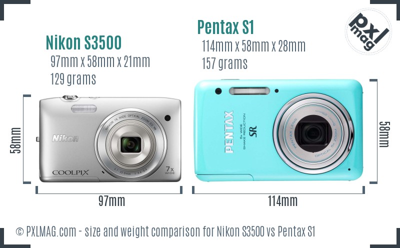Nikon S3500 vs Pentax S1 size comparison