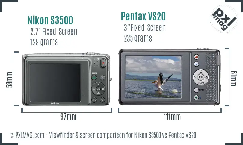 Nikon S3500 vs Pentax VS20 Screen and Viewfinder comparison Nikon S3500 vs Pentax VS20 Screen and Viewfinder comparison