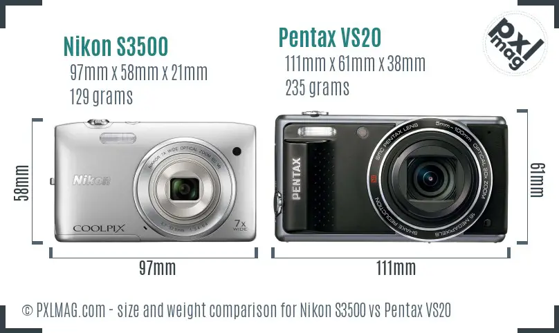 Nikon S3500 vs Pentax VS20 size comparison Nikon S3500 vs Pentax VS20 size comparison