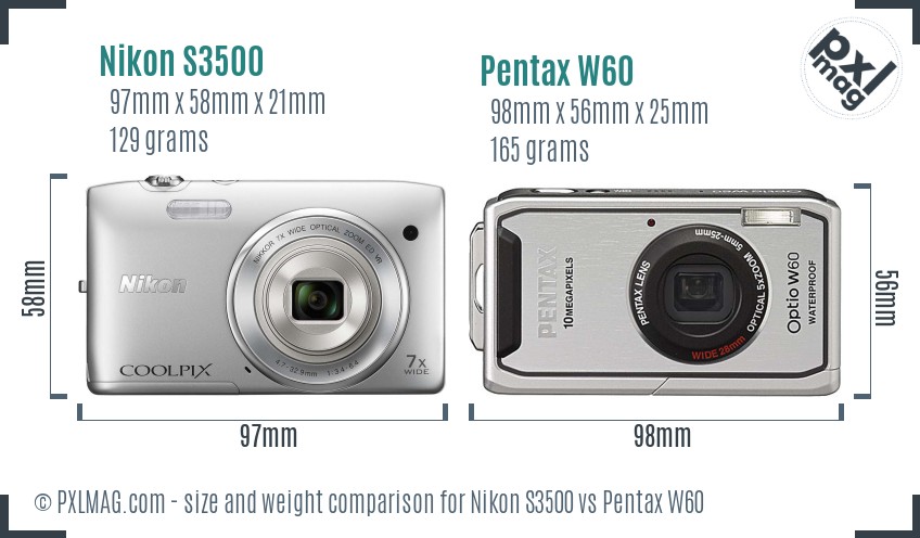 Nikon S3500 vs Pentax W60 size comparison Nikon S3500 vs Pentax W60 size comparison