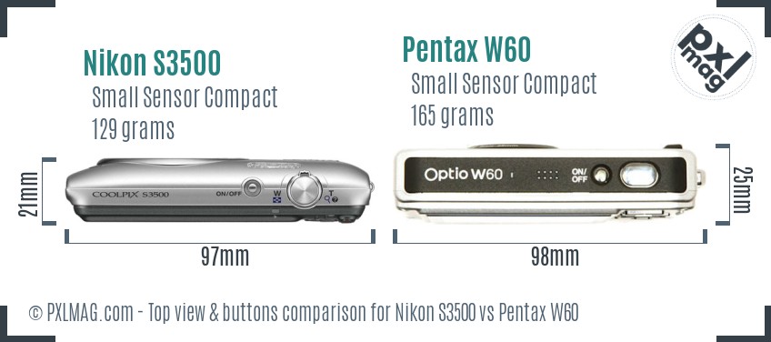 Nikon S3500 vs Pentax W60 top view buttons comparison