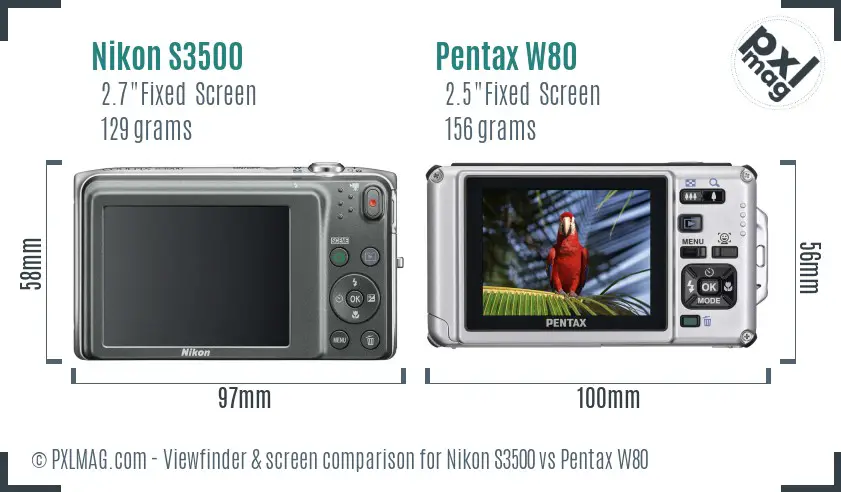 Nikon S3500 vs Pentax W80 Screen and Viewfinder comparison