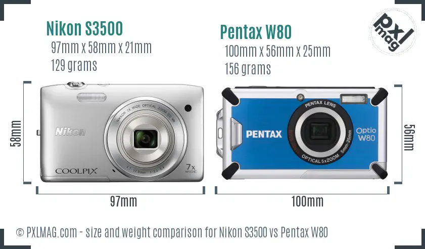 Nikon S3500 vs Pentax W80 size comparison
