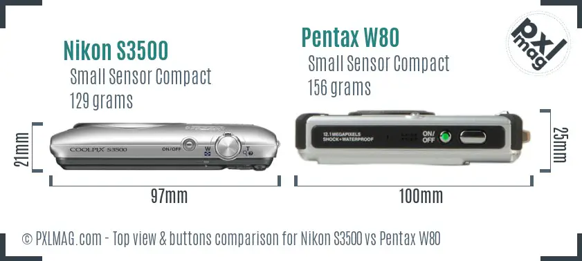Nikon S3500 vs Pentax W80 top view buttons comparison