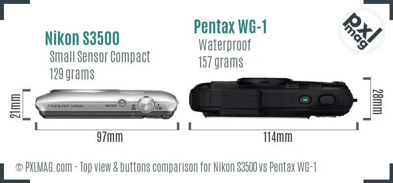 Nikon S3500 vs Pentax WG-1 top view buttons comparison