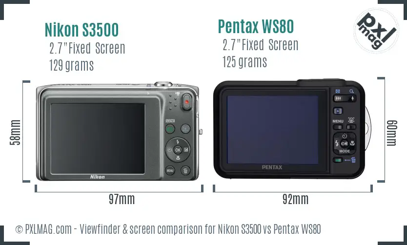 Nikon S3500 vs Pentax WS80 Screen and Viewfinder comparison
