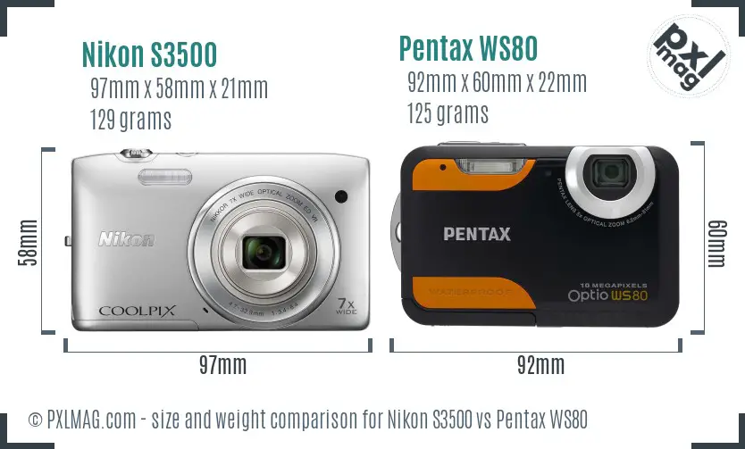 Nikon S3500 vs Pentax WS80 size comparison