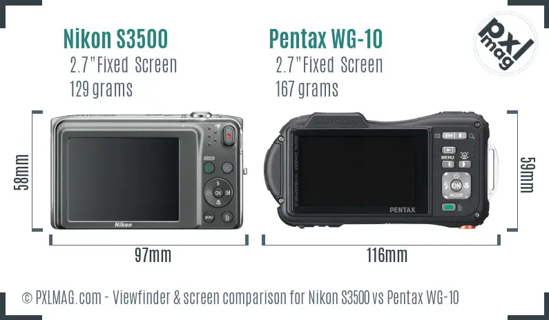 Nikon S3500 vs Pentax WG-10 Screen and Viewfinder comparison