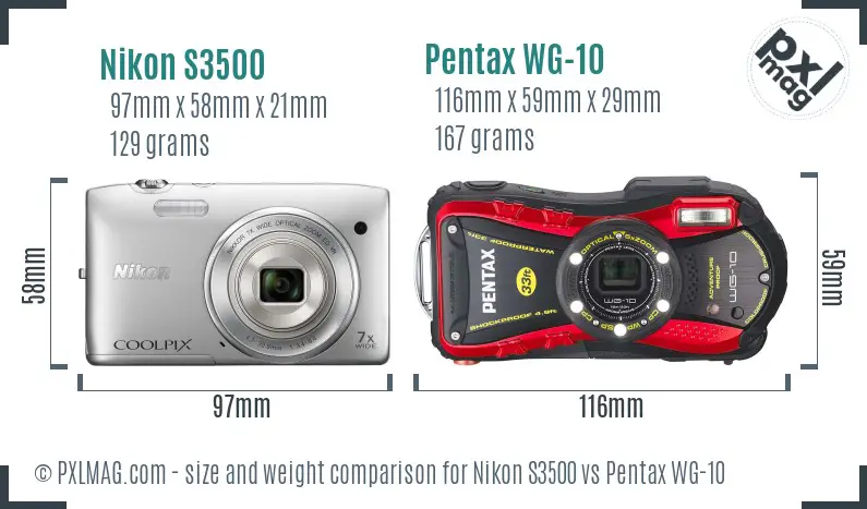 Nikon S3500 vs Pentax WG-10 size comparison