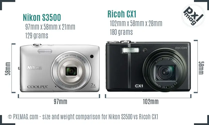 Nikon S3500 vs Ricoh CX1 size comparison