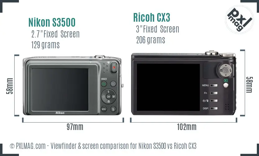 Nikon S3500 vs Ricoh CX3 Screen and Viewfinder comparison