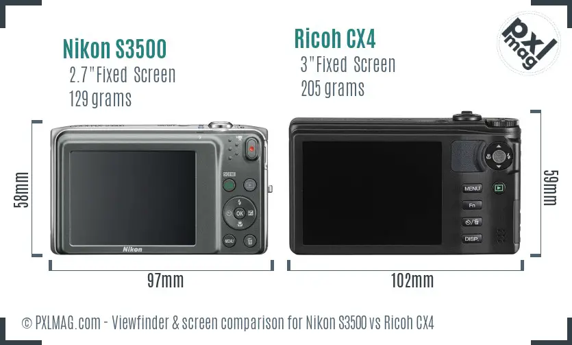 Nikon S3500 vs Ricoh CX4 Screen and Viewfinder comparison