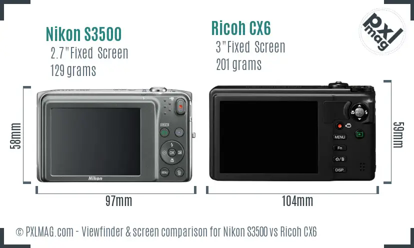 Nikon S3500 vs Ricoh CX6 Screen and Viewfinder comparison