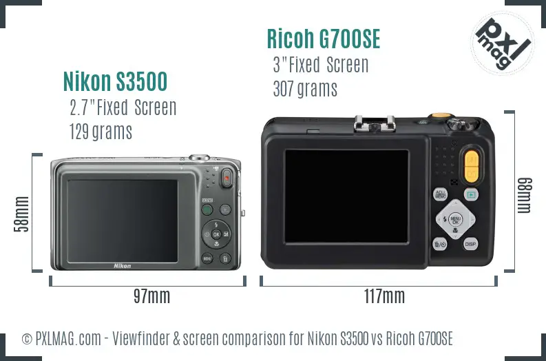 Nikon S3500 vs Ricoh G700SE Screen and Viewfinder comparison